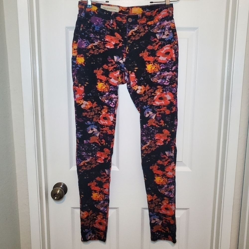 Anthro Pilcro Colorful Floral Corduroy Skinny Pants Sz 27